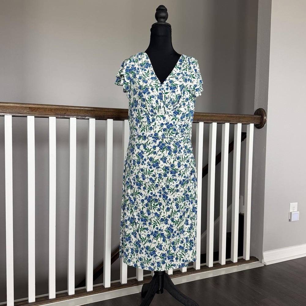 Lauren Ralph Lauren Faux Wrap Floral Flutter Sleeve Dress 12 Wedding Work Preppy